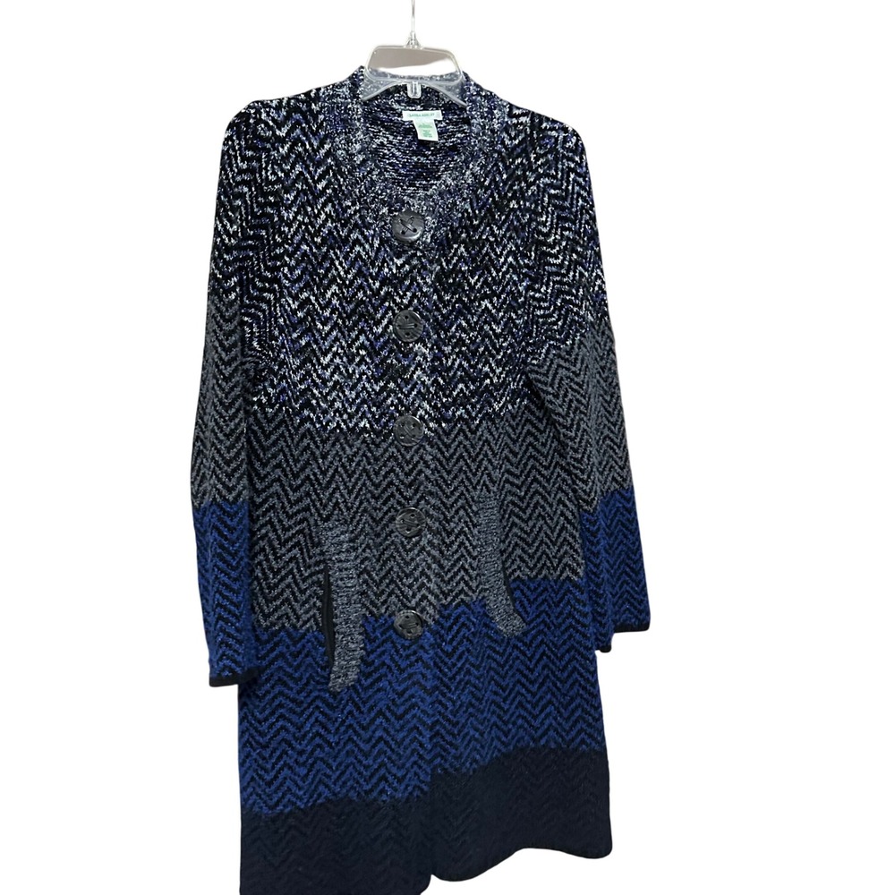 LAURA ASHLEY Long Chevron‎ Knit Button Front Chunky Cardigan Sweater Sz L